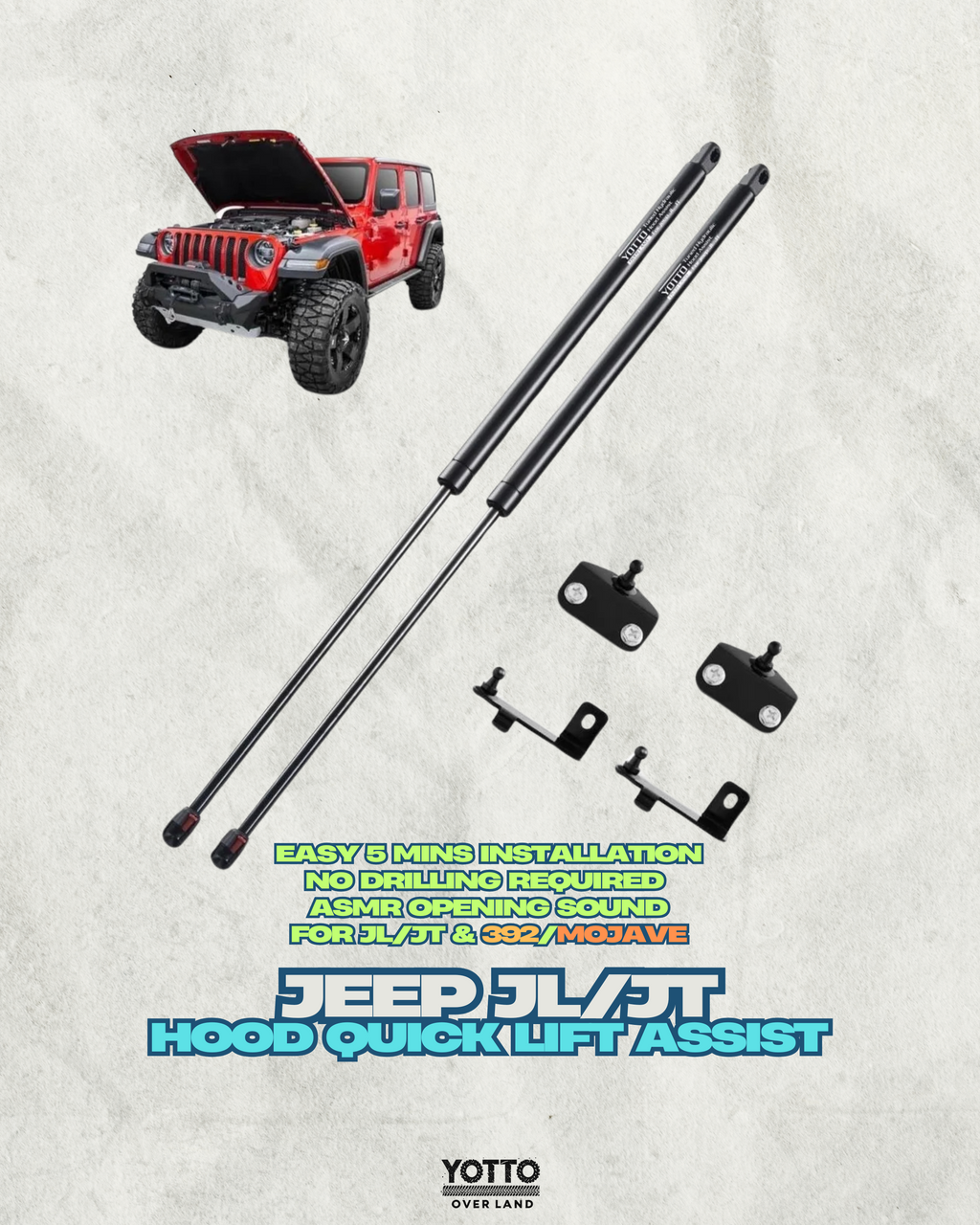 Hydraulic Hood Lift Kit for Jeep Wrangler JL & Gladiator JT