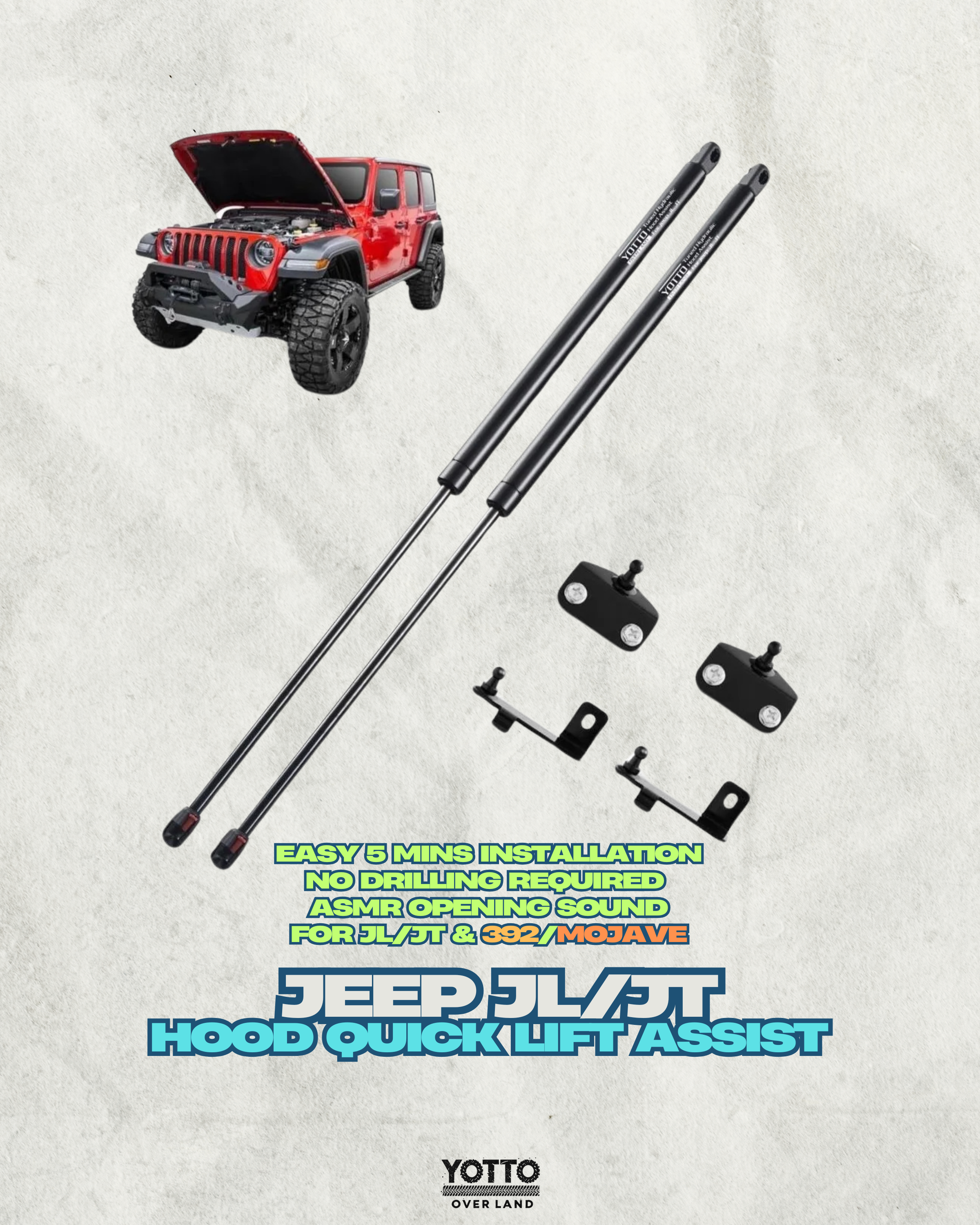 Hydraulic Hood Lift Kit for Jeep Wrangler JL & Gladiator JT