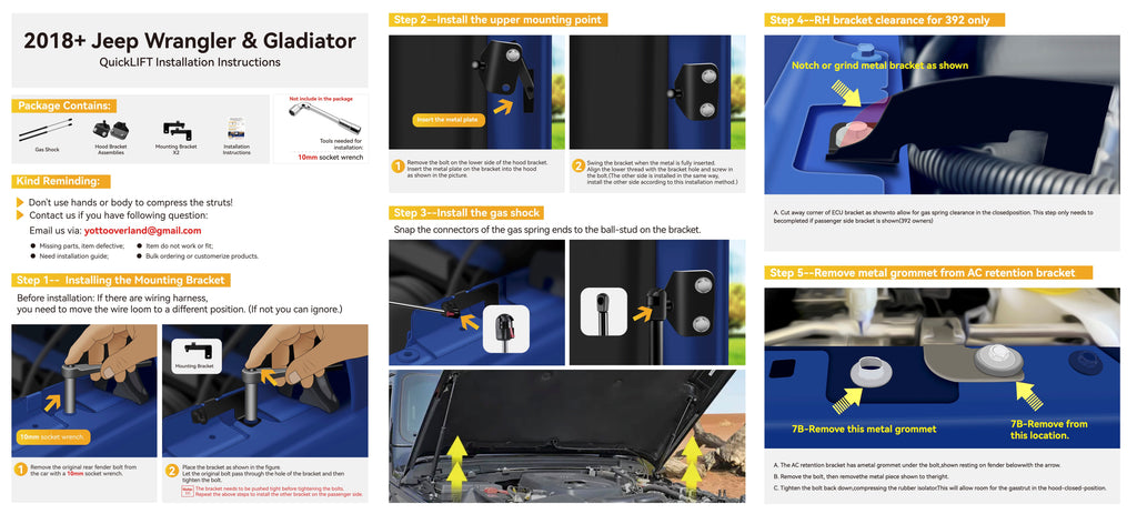 Hydraulic Hood Lift Kit for Jeep Wrangler JL & Gladiator JT