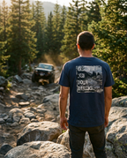 Almost Rolled It Holy Cross Trail graphic tee in charcoal grey with white distressed trail map art. - Midnight