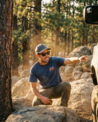 Almost Rolled It Holy Cross Trail graphic tee in charcoal grey with white distressed trail map art. - Midnight