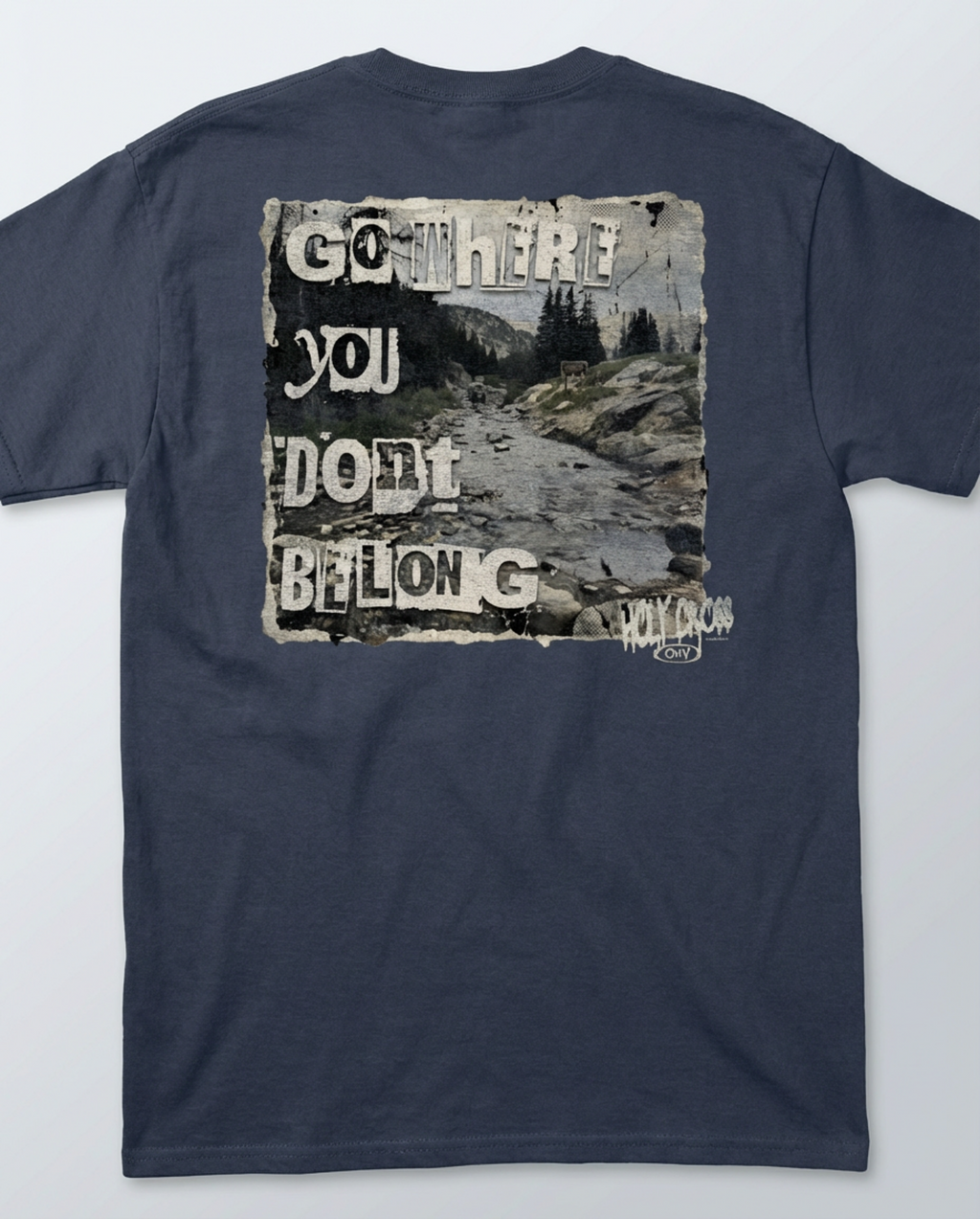 Almost Rolled It Holy Cross Trail graphic tee in charcoal grey with white distressed trail map art. - Midnight