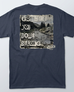Almost Rolled It Holy Cross Trail graphic tee in charcoal grey with white distressed trail map art. - Midnight