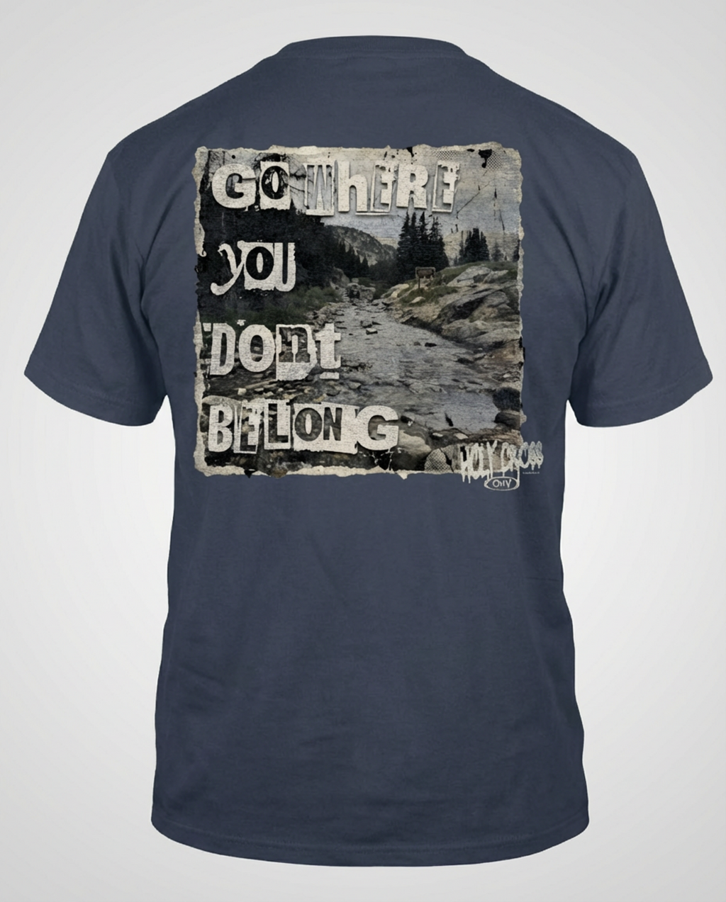 Almost Rolled It Holy Cross Trail graphic tee in charcoal grey with white distressed trail map art. - Midnight