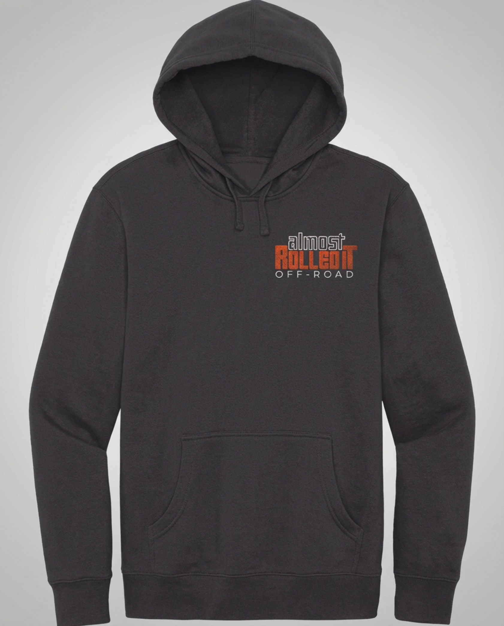 Dark charcoal full-zip hoodie featuring the Almost Rolled It 'Choose Wisely' skull and wrench graphic. - Black full-zip hoodie with the 'Choose Wisely' graphic for off-road enthusiasts. - ARI Choose Wisely Hoodie featuring a bold, weathered-style graphic that captures the gritty spirit of off-road life. - Back View