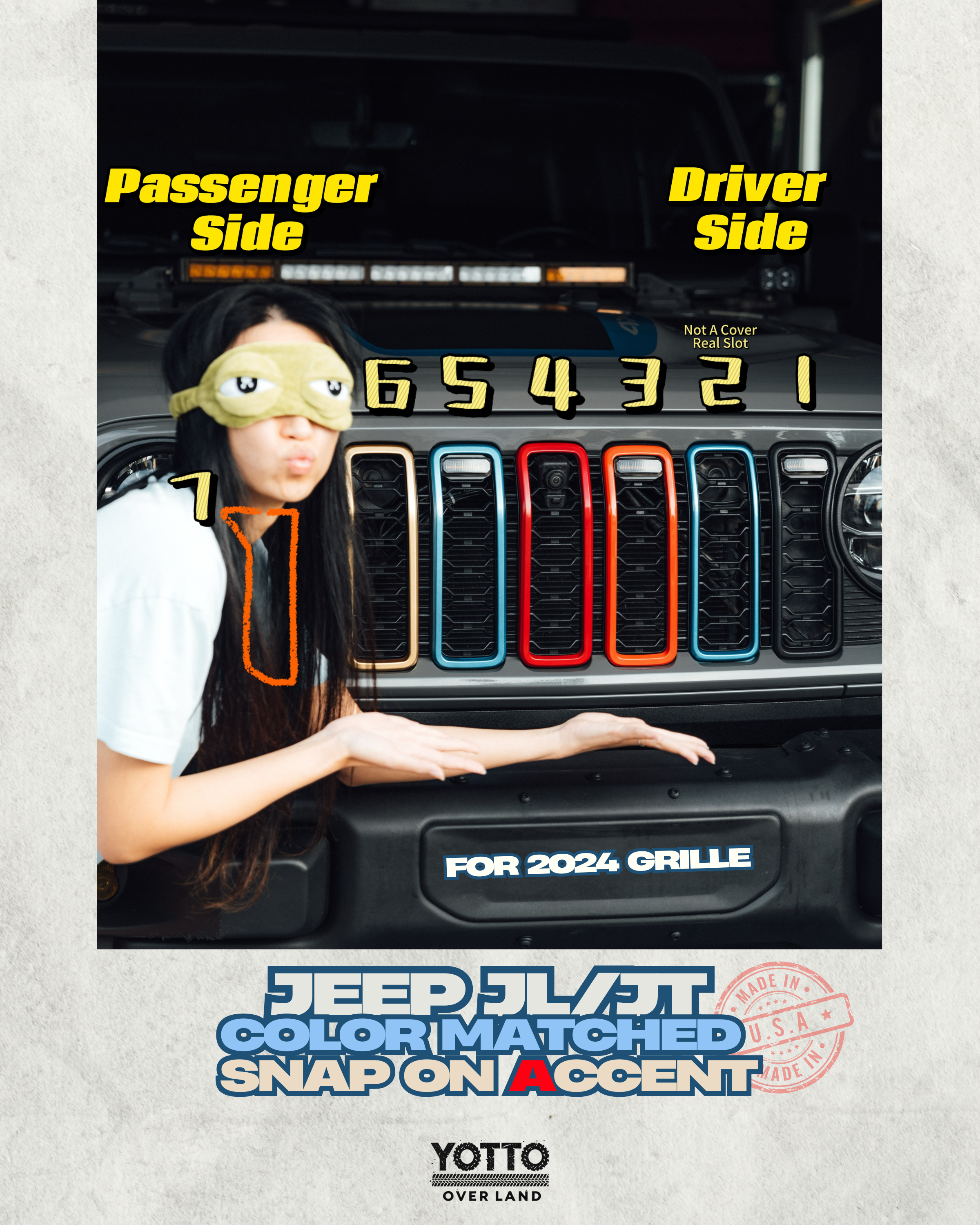 Snap-On Grille Accent Covers - 2024-25 Jeep Wrangler JL/JT