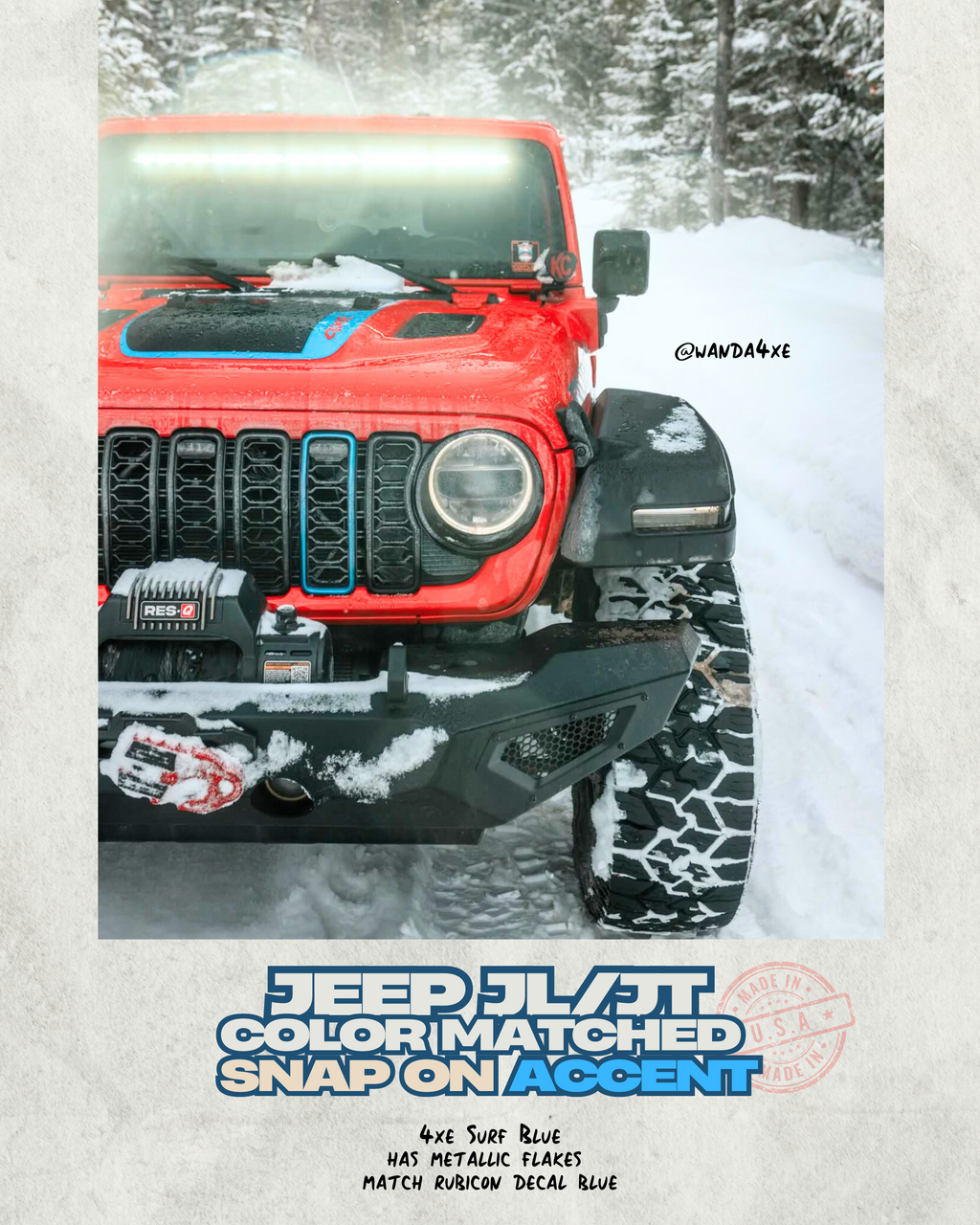 "Snap On" Accent Slot Cover for 24-25 Grille Wrangler JL JT Grille