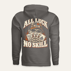 All Luck, No Skill Hoodie in Charcoal — back flat lay