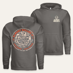 ARI Skull Driver Hoodie in Charcoal — paired front and back flat lay