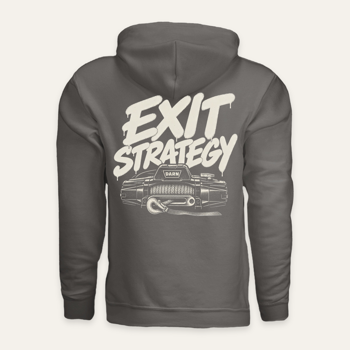 Exit Strategy Hoodie — Dark in Charcoal — back flat lay