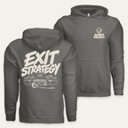 Exit Strategy Hoodie — Dark in Charcoal — paired front and back flat lay