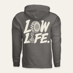 Low Life Hoodie in Charcoal — back flat lay