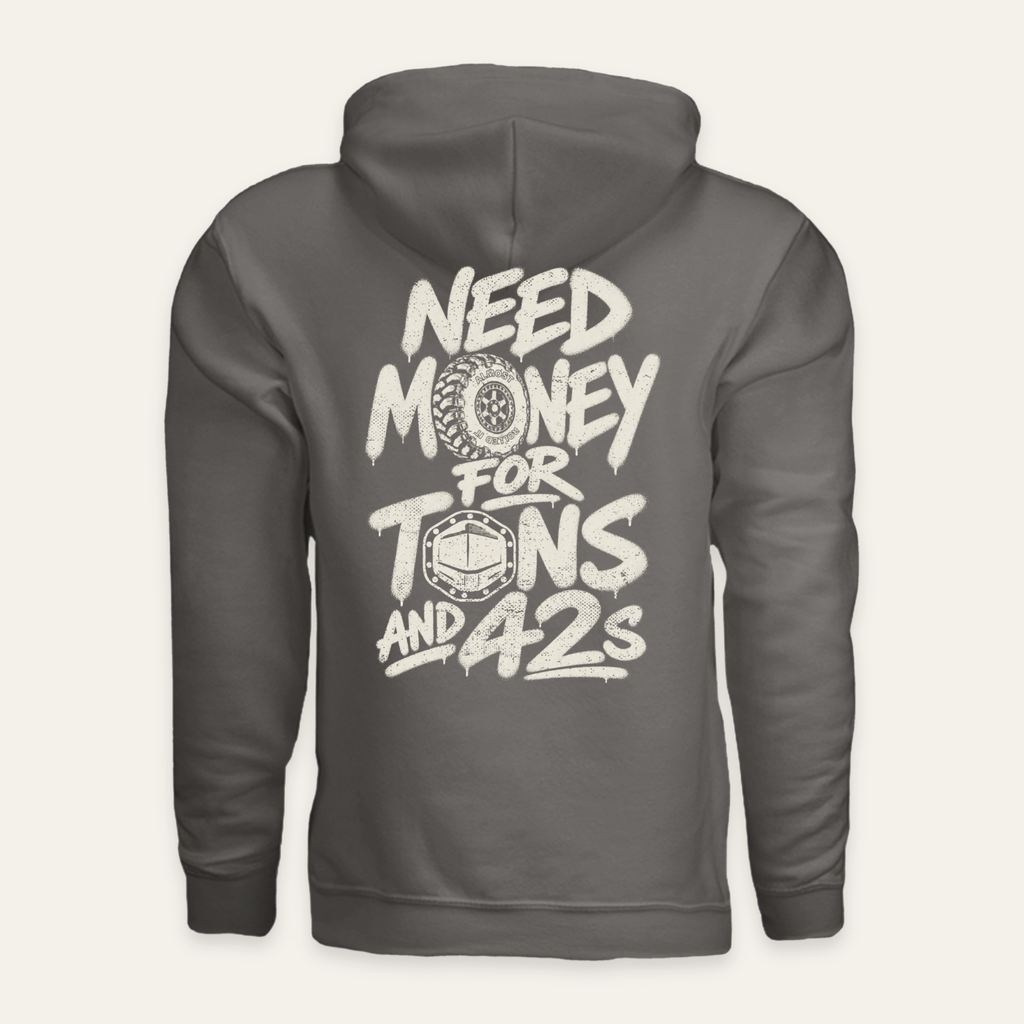 Tons & 42s Hoodie — Dark in Charcoal — back flat lay