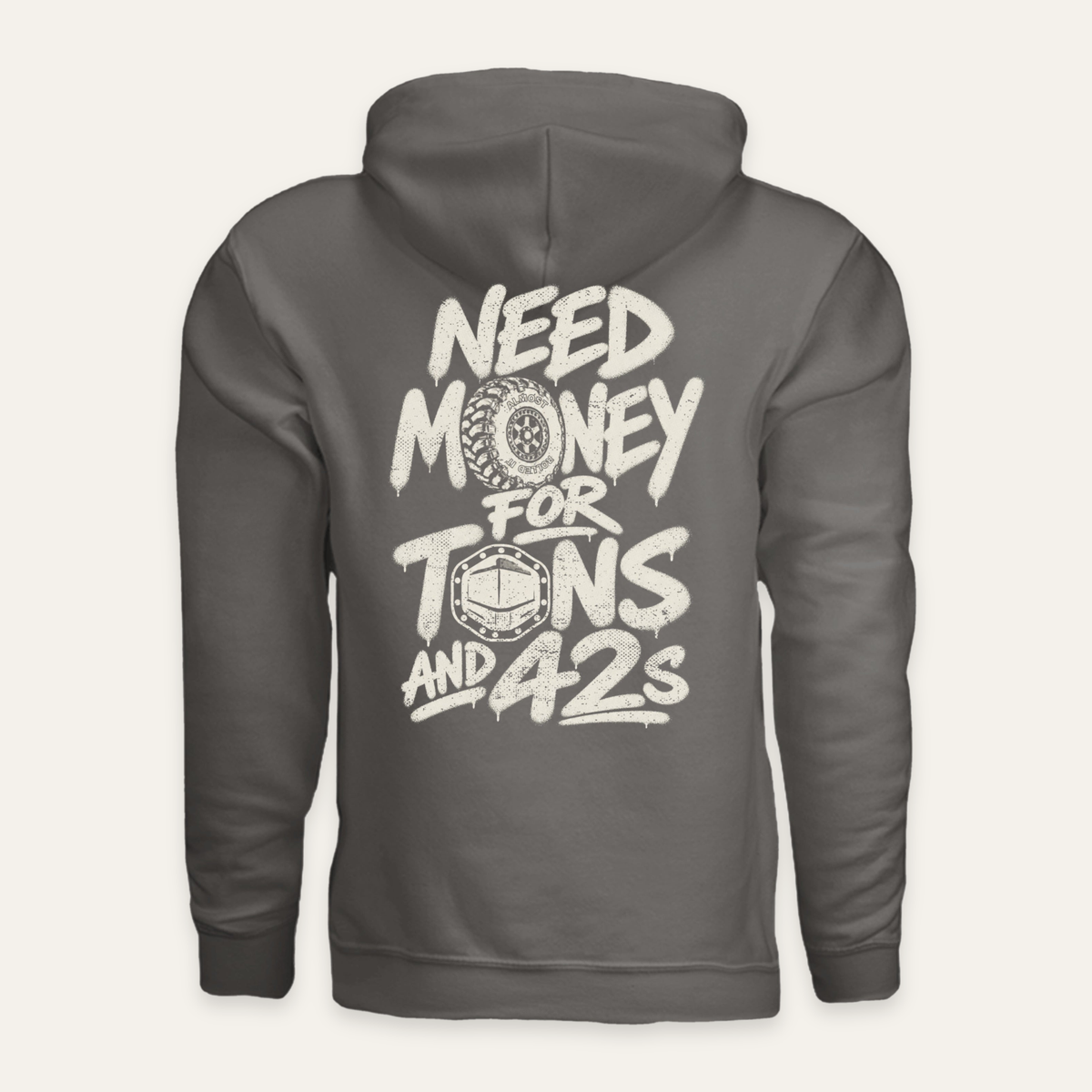 Tons & 42s Hoodie — Dark in Charcoal — back flat lay