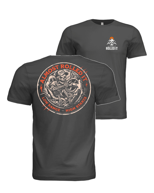 4Lo Skull Tee in Dark Grey, front and back mockup with the back print in front