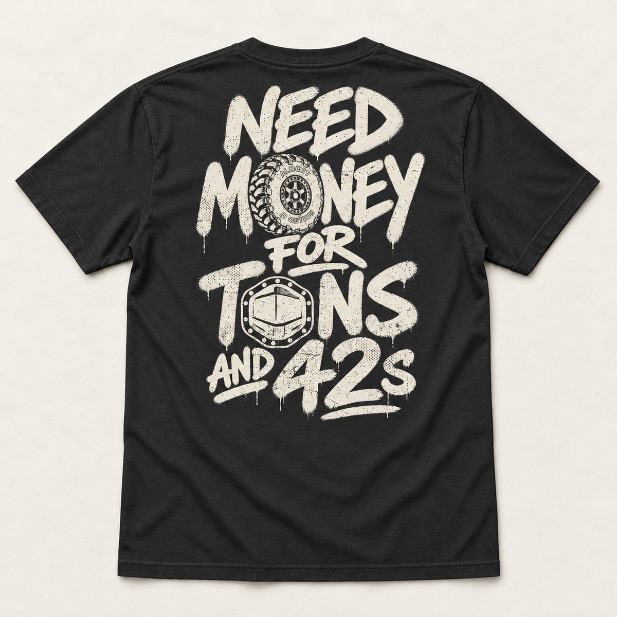 Tons and 42s Tee in Vintage Black, complete back flat lay.