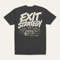 Exit Strategy Tee in Charcoal — back flat lay. Supplier-derived product mockup; artwork and placement preserved.