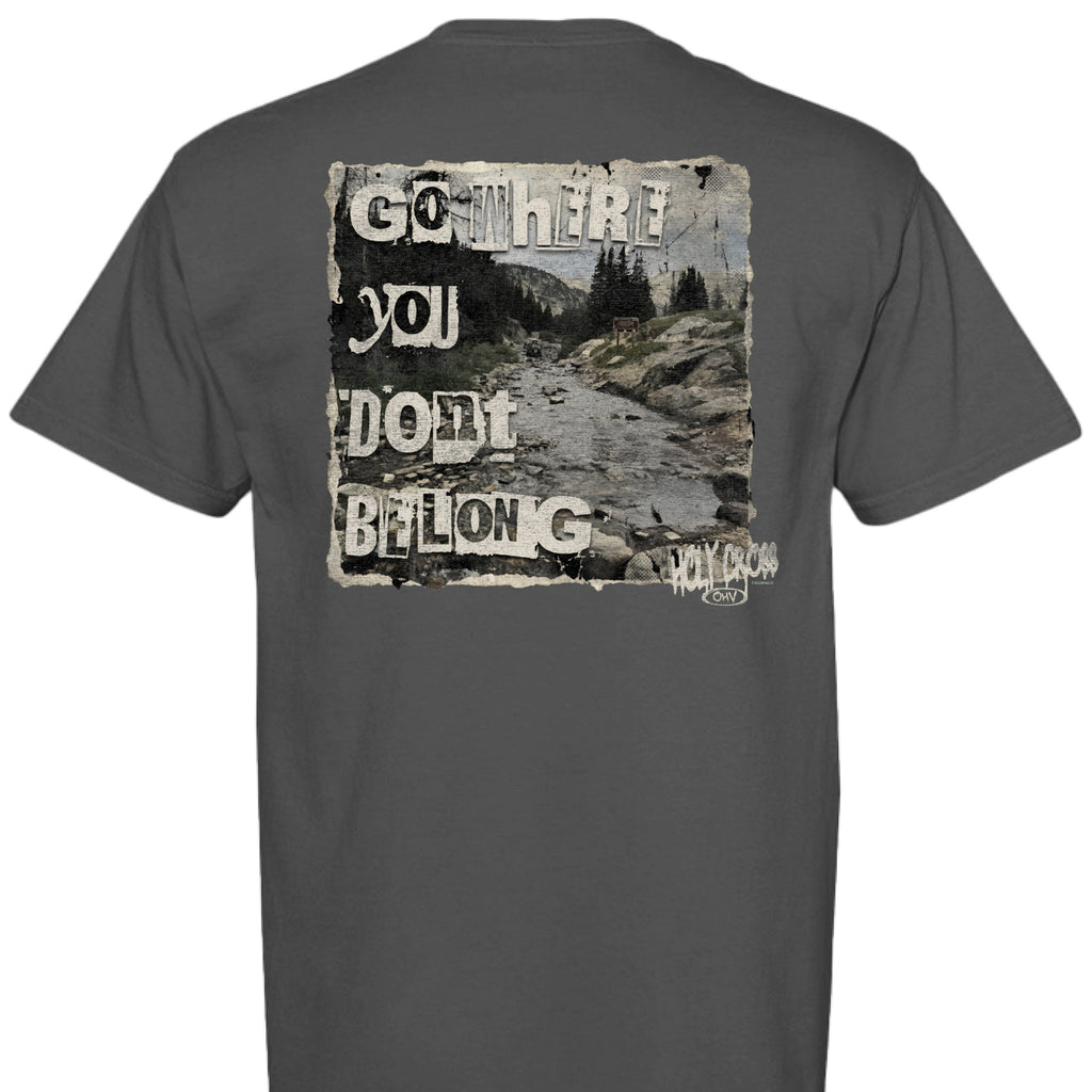 Almost Rolled It Holy Cross Trail graphic tee in charcoal grey with white distressed trail map art. - GRAPHITE - BACK