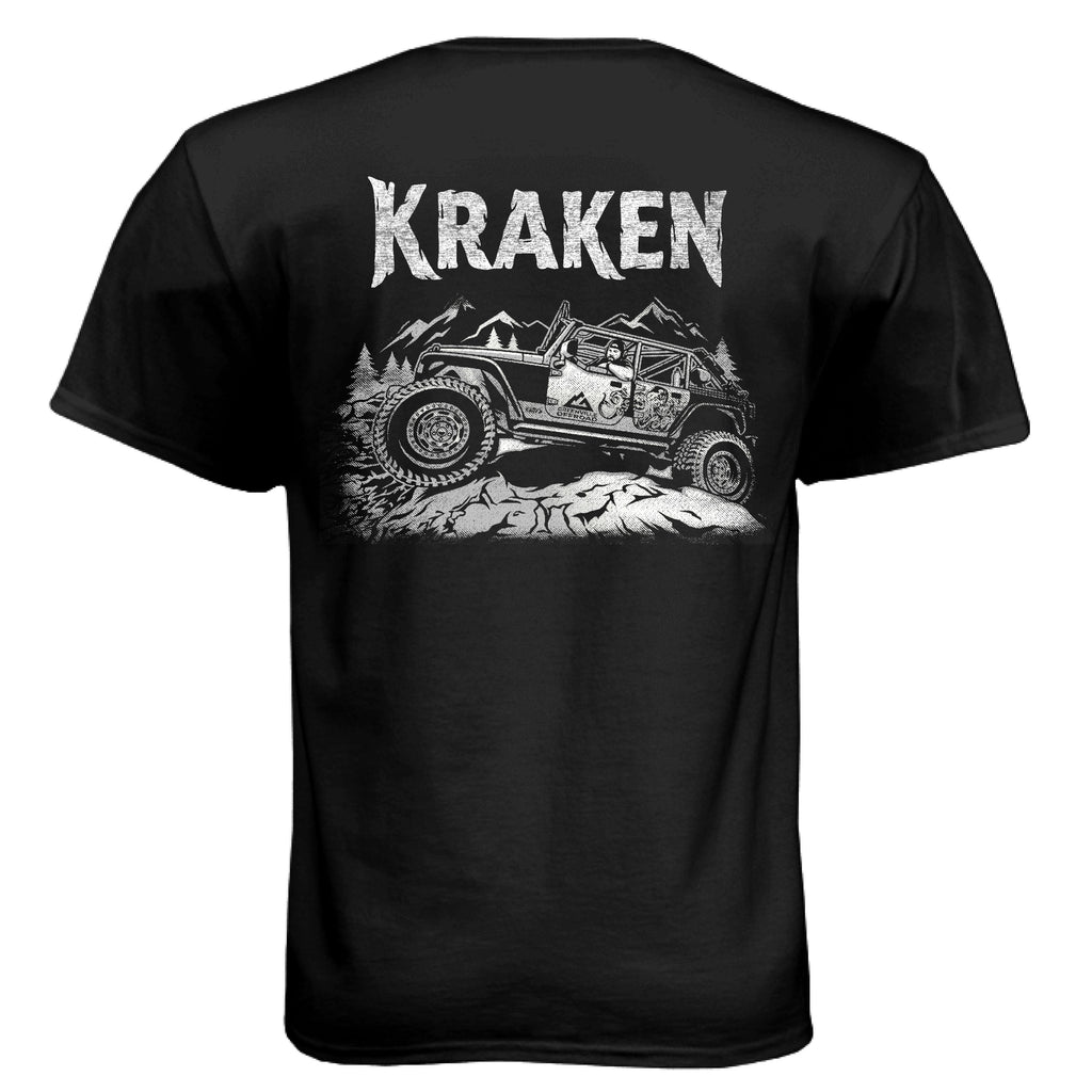 ARI x KRAKEN heavy-duty graphic printed on a charcoal heather CVC crewneck t-shirt. - Black - BACK