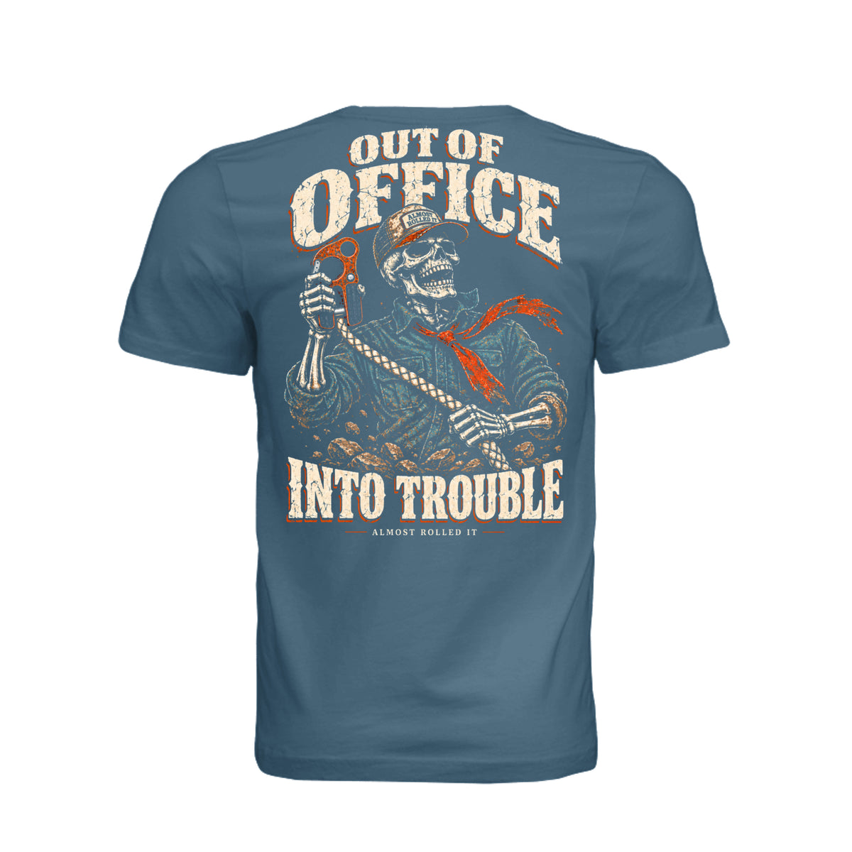 Out of Office in Steel Blue, supplier back view. | ndm:2724110