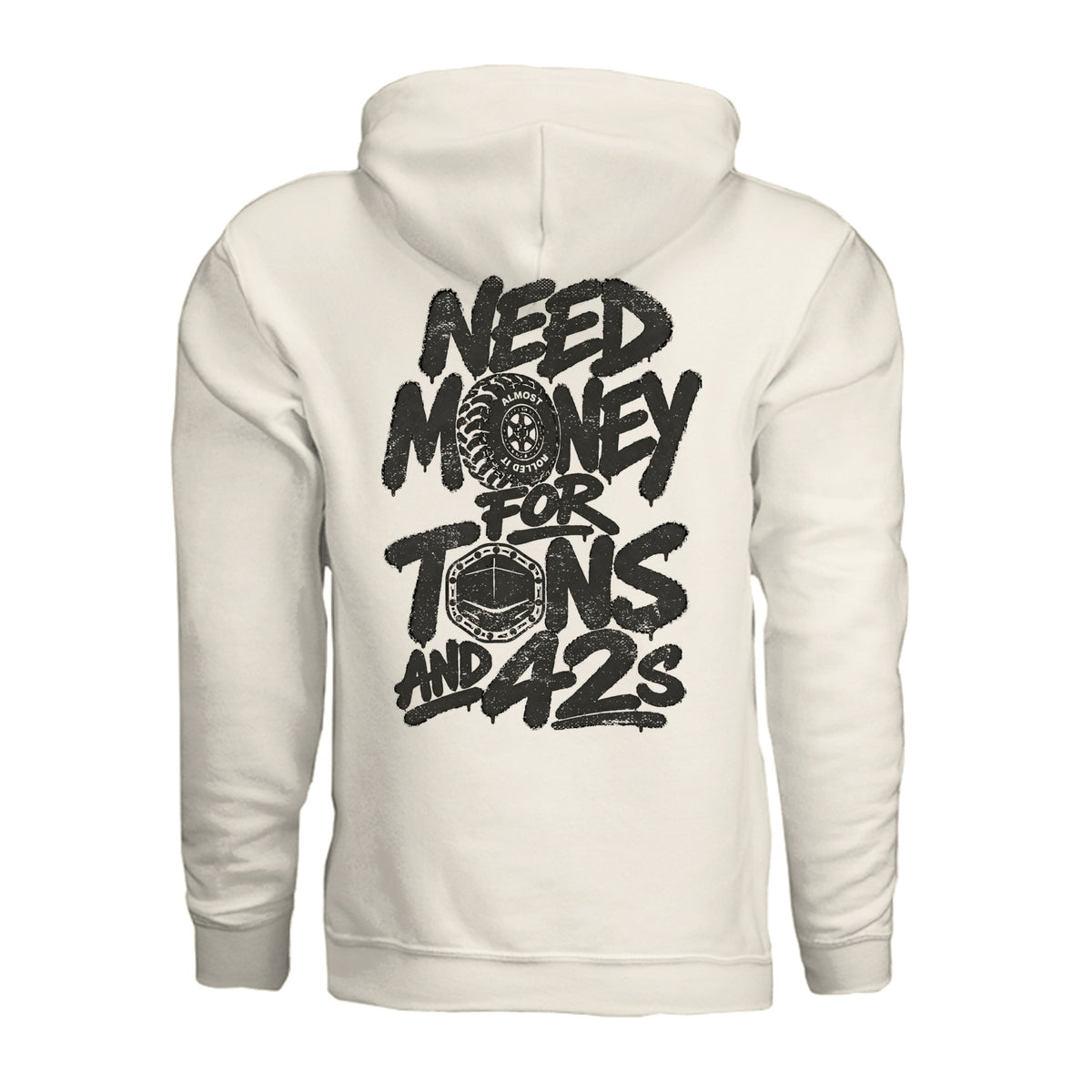 Need Money Light Hoodie in Bone, supplier back view. | ndm:3260812