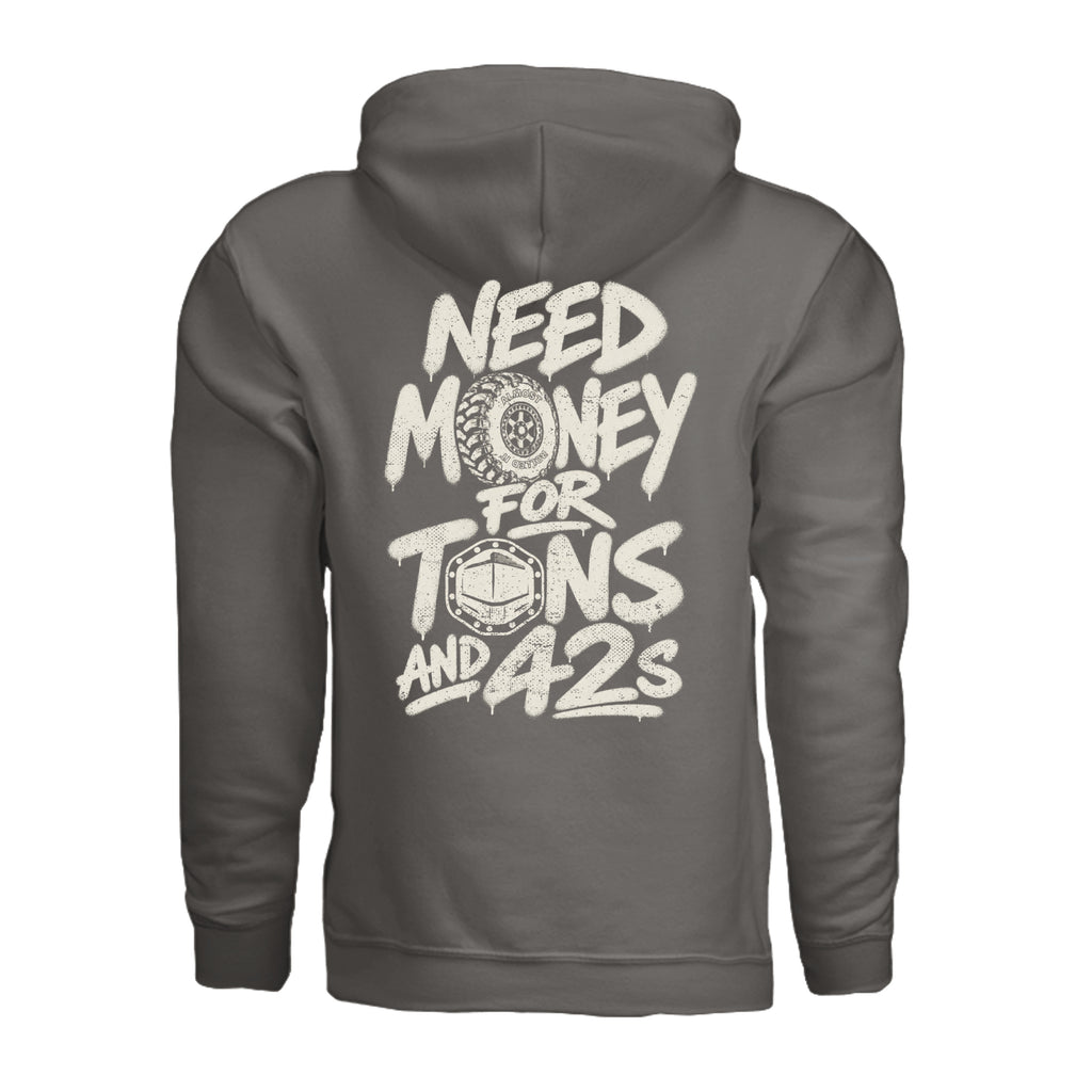 Need Money Dark Hoodie in Charcoal, supplier back view. | ndm:3260830