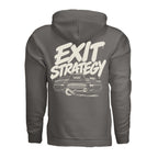 Exit Strategy Hoodie in Charcoal, supplier back view. | ndm:3260991