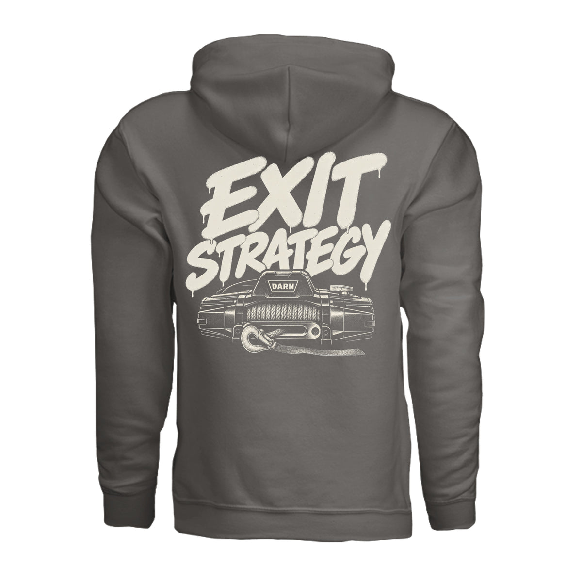 Exit Strategy Hoodie in Charcoal, supplier back view. | ndm:3260991