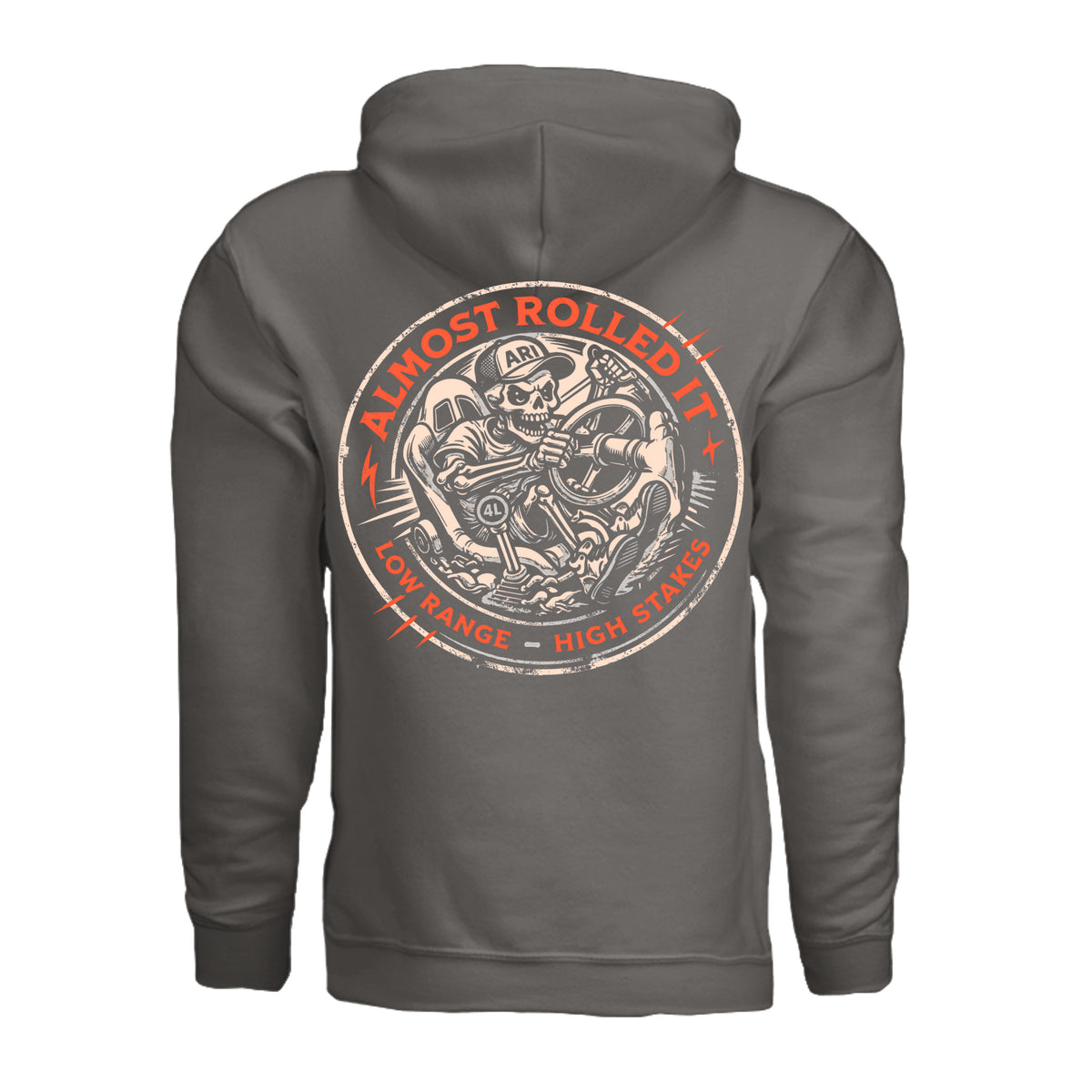 ARI Skull Driver Hoodie in Charcoal, supplier back view. | ndm:3261163