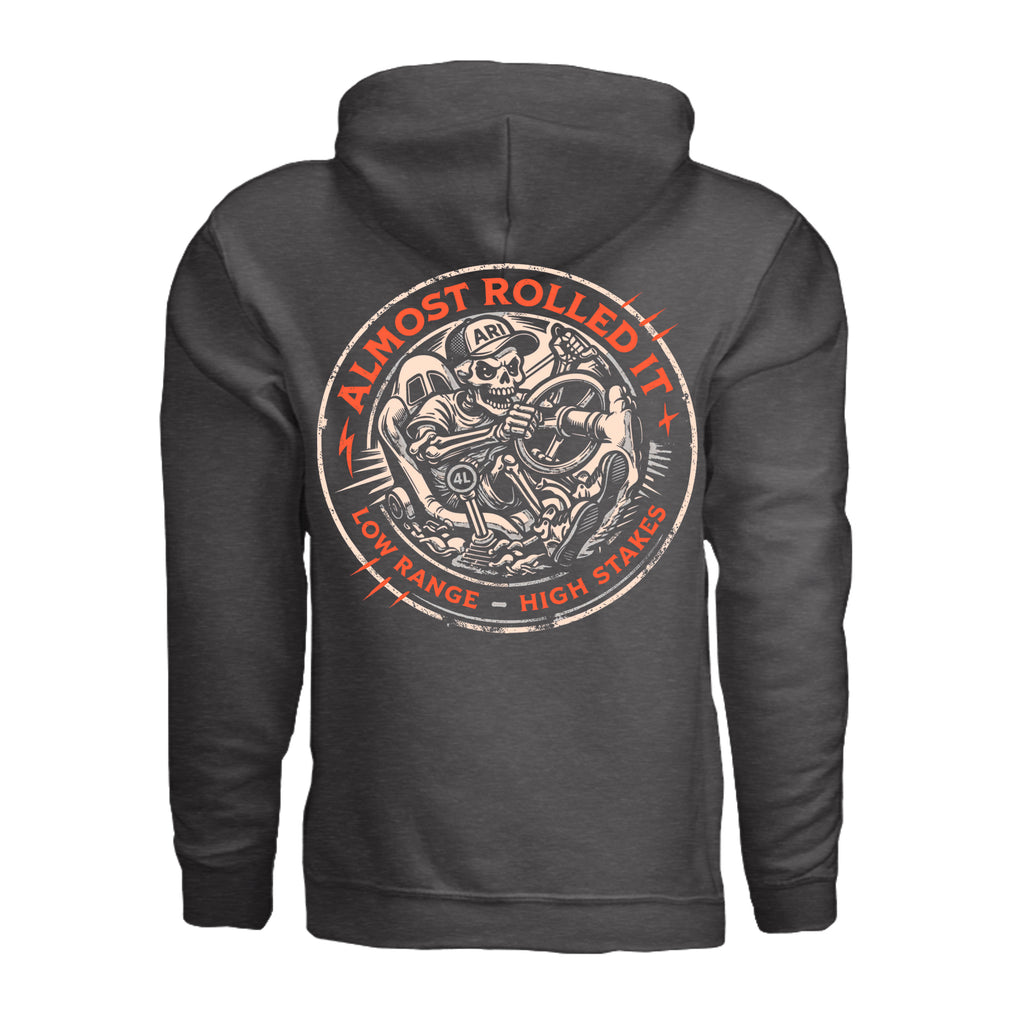 ARI Skull Driver Hoodie in Charcoal Heather, supplier back view. | ndm:3261171