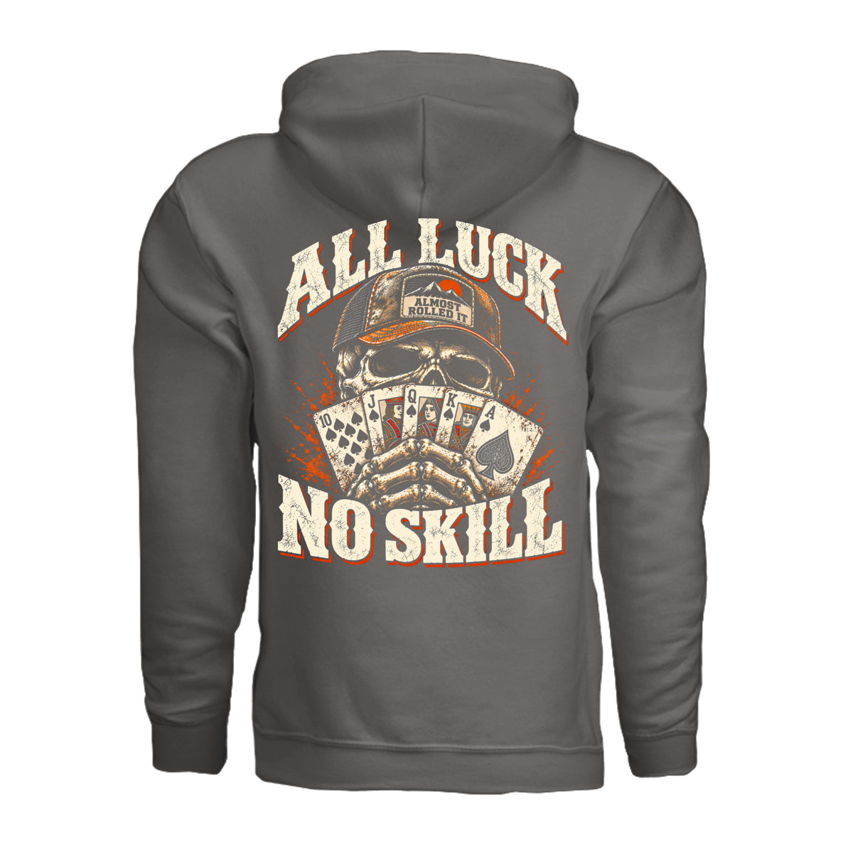 All Luck No Skill Hoodie in Charcoal, supplier back view. | ndm:3261366