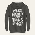 Tons and 42s Hoodie in Vintage Black — back flat lay. Supplier-derived product mockup; artwork and placement preserved.
