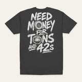 Tons and 42s Tee in Charcoal — back flat lay. Supplier-derived product mockup; artwork and placement preserved.