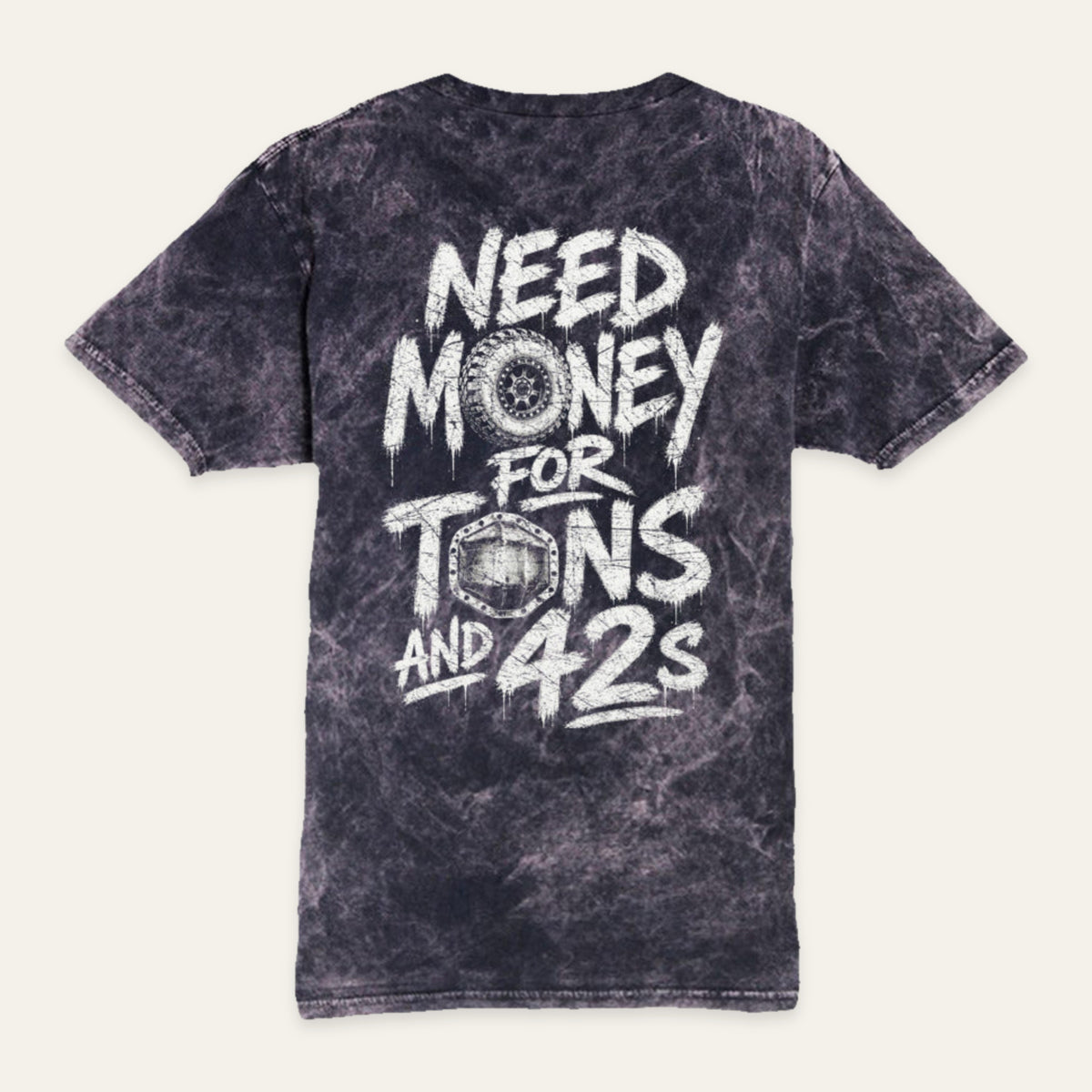 Tons and 42s Vintage Crewneck Tee in Cloud Black — back flat lay. Supplier-derived product mockup; artwork and placement preserved.