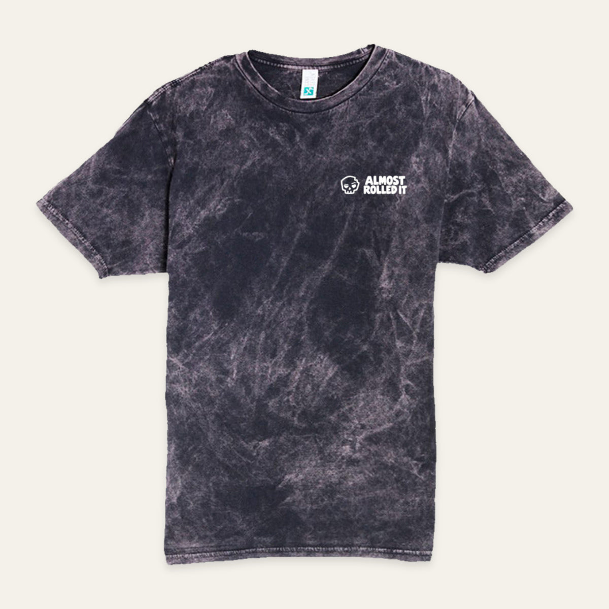 ARI Vintage Crewneck Tee in Cloud Black — front flat lay. Supplier-derived product mockup; chest artwork and placement preserved.